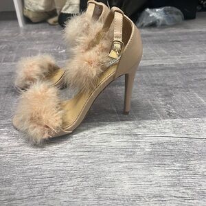 Furry nude heels worn only one time for a photo shoot for 2 hours